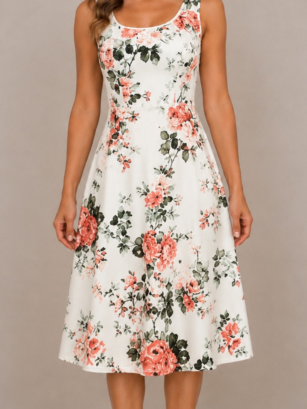 Floral Dress White & Coral Roses